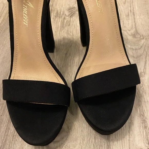 Athlefit Black High Heels Platform Block Heel Chunky Faux Suede Ankle Strap 7.5 - Picture 11 of 16